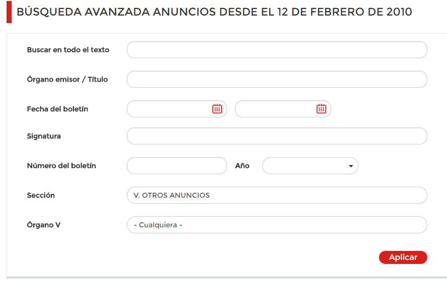 Búsqueda avanzada sección V